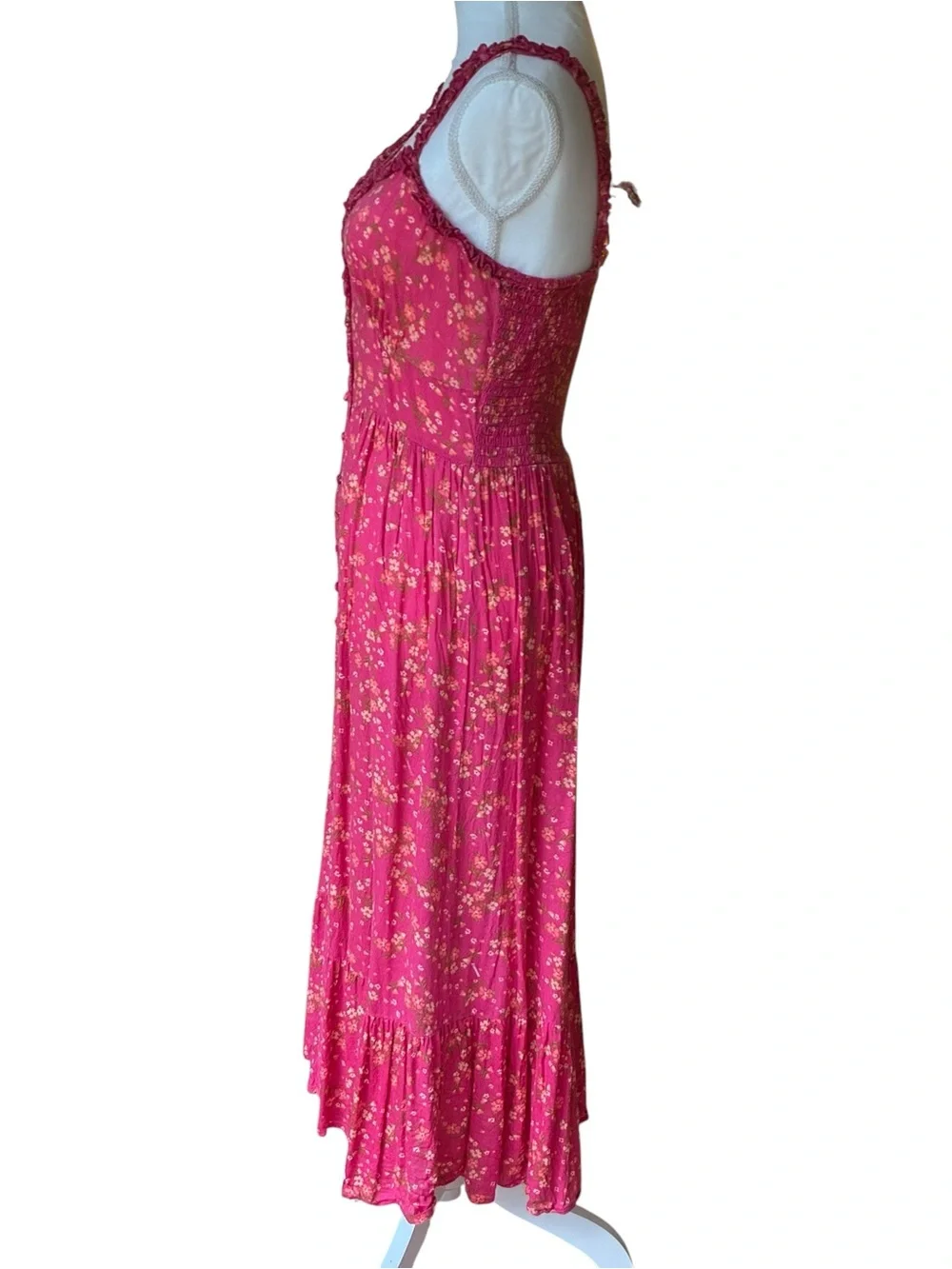 Patrons of Peace Fuchsia Pink Floral Midi Stretch Elastic Casual Flowy Dress S